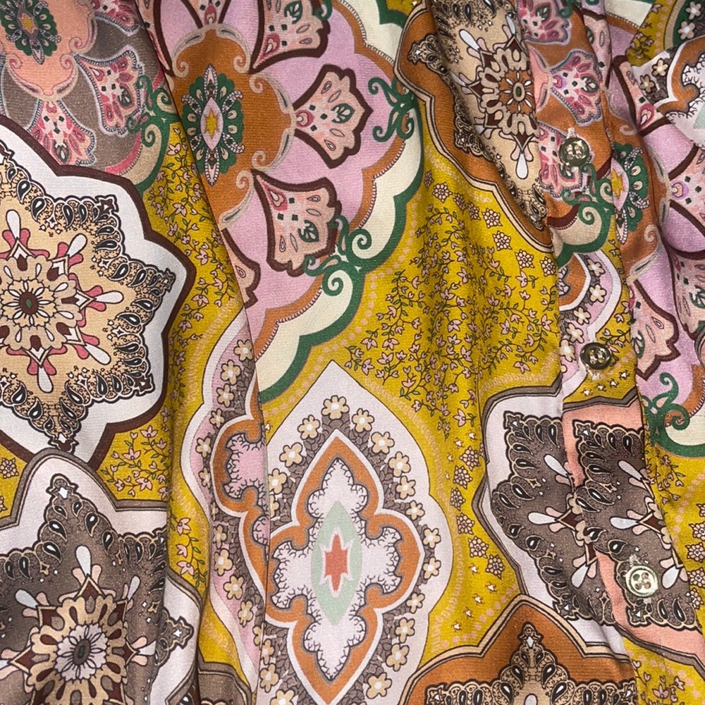 zara silk button up printed blouse